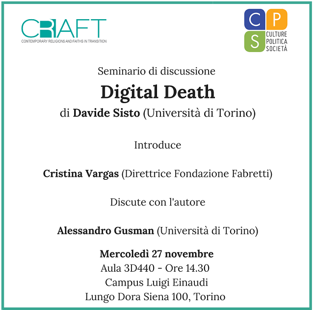 Digital Death – Seminario di discussione con Davide Sisto – 27 novembre 2019